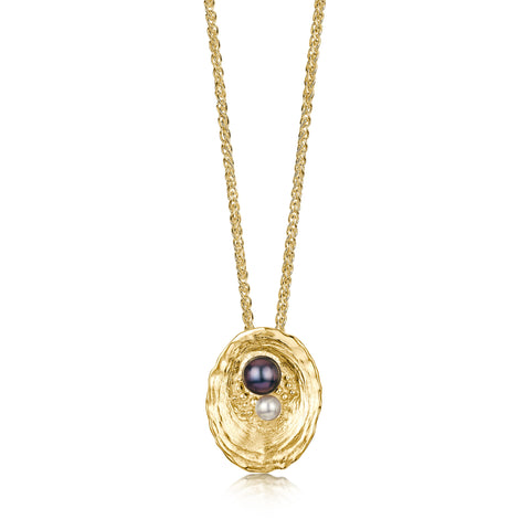 Limpet Medium Pendant with Black & Peach Pearls in 9ct Yellow Gold by Sheila Fleet Jewellery