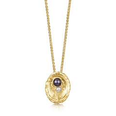 Limpet Medium Pendant with Black & Peach Pearls in 9ct Yellow Gold by Sheila Fleet Jewellery