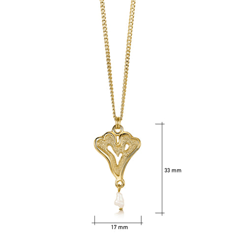 Sea Moss Heart Pendant with Baroque Pearl in 9ct Yellow Gold by Sheila Fleet Jewellery