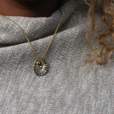Limpet Large Pendant with Black & Peach Pearls in 9ct Yellow Gold by Sheila Fleet Jewellery