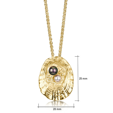 Limpet Large Pendant with Black & Peach Pearls in 9ct Yellow Gold by Sheila Fleet Jewellery