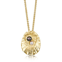 Limpet Large Pendant with Black & Peach Pearls in 9ct Yellow Gold by Sheila Fleet Jewellery