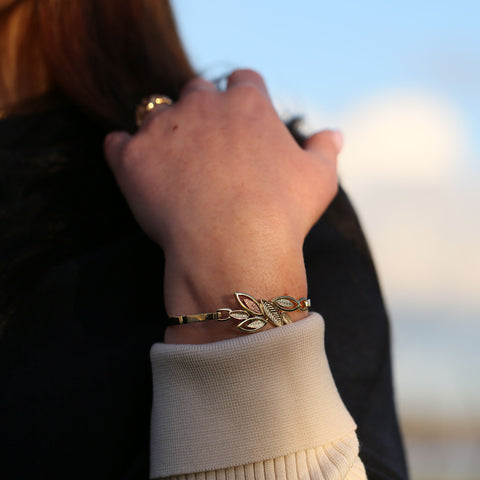 Seasons Gold Leaves Bangle in 9ct Yellow, White & Rose Gold by Sheila Fleet Jewellery