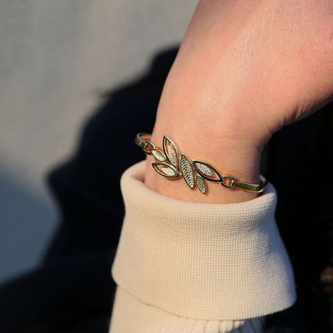 Seasons Gold Leaves Bangle in 9ct Yellow, White & Rose Gold by Sheila Fleet Jewellery