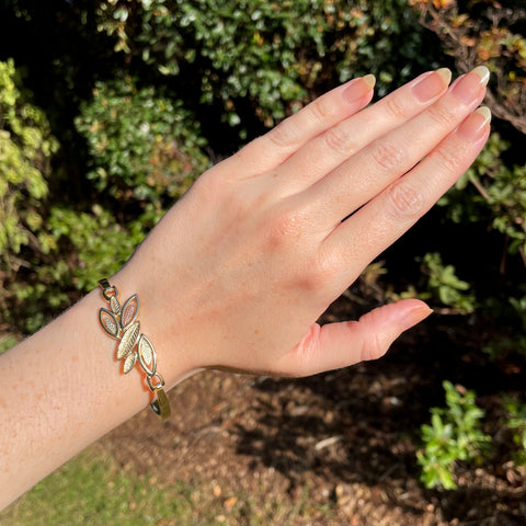 Seasons Gold Leaves Bangle in 9ct Yellow, White & Rose Gold by Sheila Fleet Jewellery