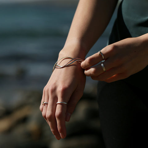 Tidal 3-part Bangle in 9ct Yellow, White & Rose Gold by Sheila Fleet Jewellery