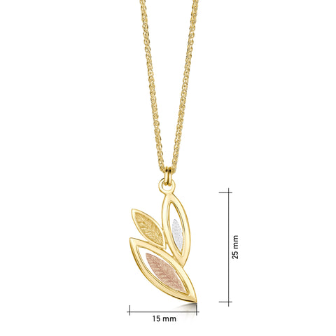 Seasons 3-leaf Gold Leaves Pendant in 9ct Yellow, White & Rose Gold by Sheila Fleet Jewellery