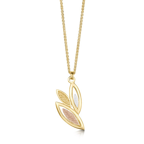 Seasons 3-leaf Gold Leaves Pendant in 9ct Yellow, White & Rose Gold by Sheila Fleet Jewellery