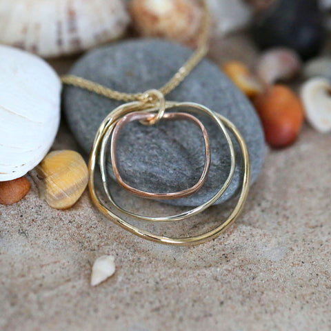 Tidal 3-part Pendant in 9ct Yellow, White & Rose Gold by Sheila Fleet Jewellery