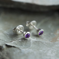 Small Amethyst Solitaire Stud Earrings in Sterling Silver by Sheila Fleet Jewellery