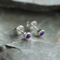 Small Amethyst Solitaire Stud Earrings in Sterling Silver by Sheila Fleet Jewellery
