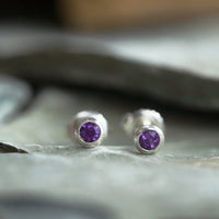 Small Amethyst Solitaire Stud Earrings in Sterling Silver by Sheila Fleet Jewellery