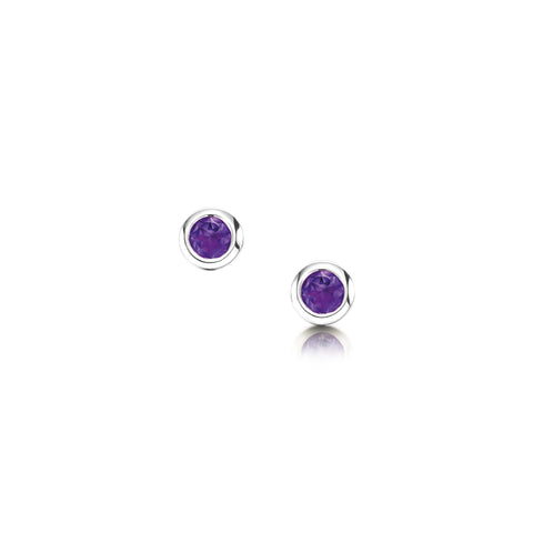 Small Amethyst Solitaire Stud Earrings in Sterling Silver by Sheila Fleet Jewellery