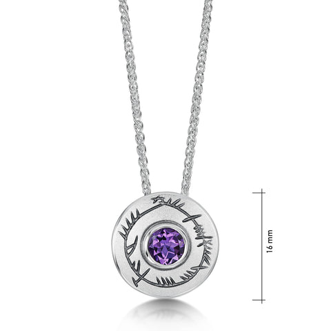Ogham Small Amethyst Pendant in Sterling Silver by Sheila Fleet Jewellery