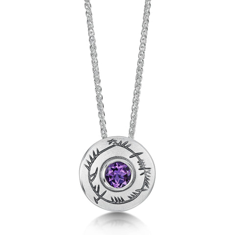 Ogham Small Amethyst Pendant in Sterling Silver by Sheila Fleet Jewellery