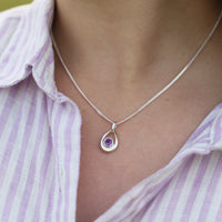 Amethyst Birthstone Droplet Pendant in Sterling Silver by Sheila Fleet Jewellery