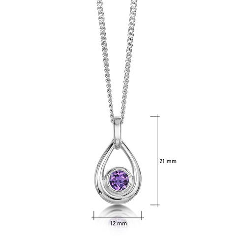 Amethyst Birthstone Droplet Pendant in Sterling Silver by Sheila Fleet Jewellery