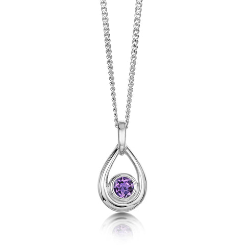 Amethyst Birthstone Droplet Pendant in Sterling Silver by Sheila Fleet Jewellery