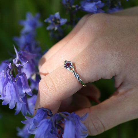 Celtic Twist 4mm Amethyst Solitaire Ring in Sterling Silver by Sheila Fleet Jewellery