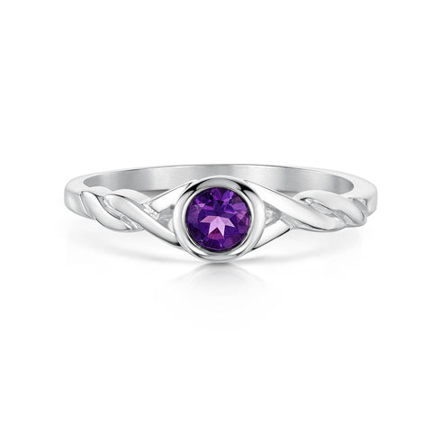 Celtic Twist 4mm Amethyst Solitaire Ring in Sterling Silver by Sheila Fleet Jewellery