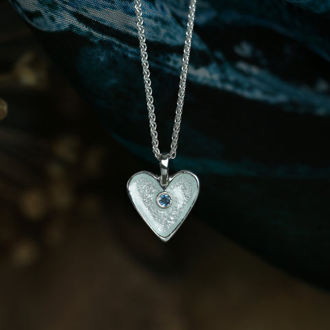 Secret Hearts Aquamarine Birthstone Pendant in Crystal Enamel by Sheila Fleet Jewellery