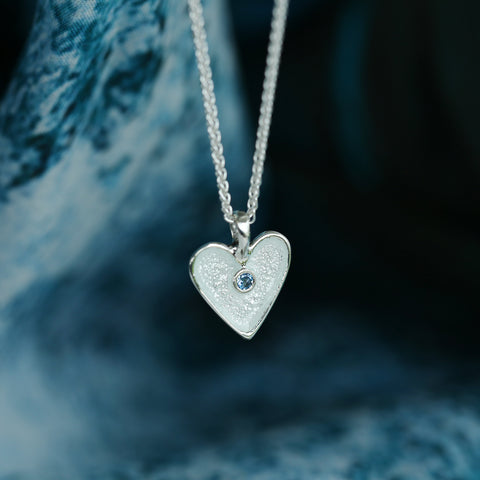 Secret Hearts Aquamarine Birthstone Pendant in Crystal Enamel by Sheila Fleet Jewellery