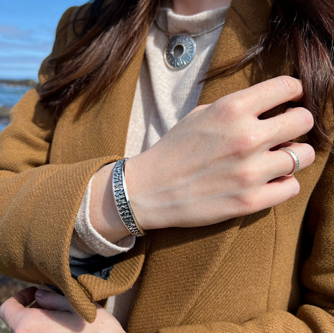Runic Torque Bangle in Sterling Silver with Hematite by Sheila Fleet Jewellery