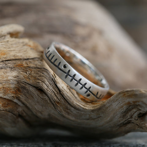 Ogham Black Diamond Medium Ring in Sterling Silver by Sheila Fleet Jewellery