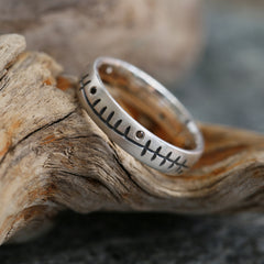 Ogham Black Diamond Medium Ring in Sterling Silver by Sheila Fleet Jewellery