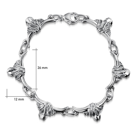 Highland Cow 6-link Bracelet in Oxidised Sterling Silver by Sheila Fleet Jewellery