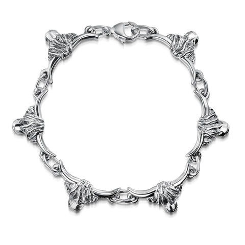 Highland Cow 6-link Bracelet in Oxidised Sterling Silver by Sheila Fleet Jewellery