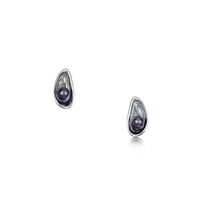 Mussel Oxidised Silver Stud Earrings with Black Pearls by Sheila Fleet Jewellery