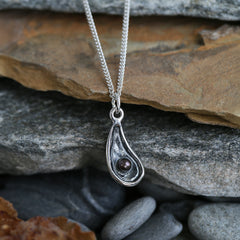 Mussel Oxidised Silver Petite Pendant with Black Pearl by Sheila Fleet Jewellery