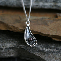 Mussel Oxidised Silver Petite Pendant with Black Pearl by Sheila Fleet Jewellery