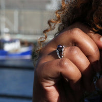 Scallop Black Pearl Ring in Sterling Silver by Sheila Fleet Jewellery
