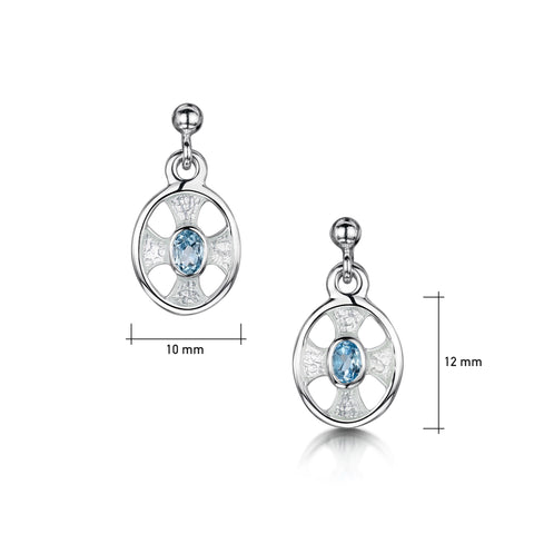Cross of the Kirk Small Blue Topaz Drop Earrings in Crystal Enamel by Sheila Fleet Jewellery