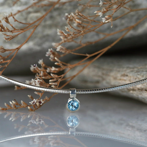 Small Blue Topaz Solitaire Necklace in Sterling Silver by Sheila Fleet Jewellery