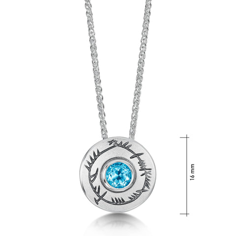 Ogham Small Blue Topaz Pendant in Sterling Silver by Sheila Fleet Jewellery