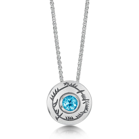 Ogham Small Blue Topaz Pendant in Sterling Silver by Sheila Fleet Jewellery
