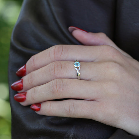Celtic Twist 4mm Blue Topaz Solitaire Ring in Sterling Silver by Sheila Fleet Jewellery