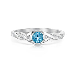 Celtic Twist 4mm Blue Topaz Solitaire Ring in Sterling Silver by Sheila Fleet Jewellery
