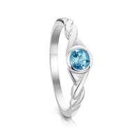 Celtic Twist 4mm Blue Topaz Solitaire Ring in Sterling Silver by Sheila Fleet Jewellery