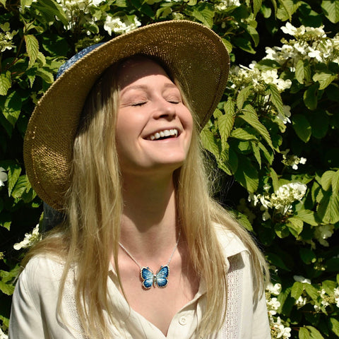 Holly Blue Butterfly Enamel Dress Necklace by Sheila Fleet Jewellery