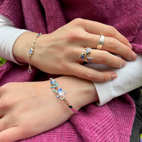 Bluebell 3-flower Enamel Ring in Sterling Silver by Sheila Fleet Jewellery