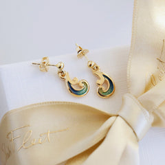 Bow Waves Small Enamel Drop Earrings in 18ct Yellow Gold by Sheila Fleet Jewellery