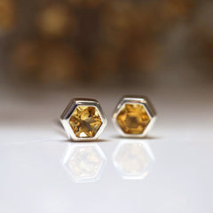 Honeycomb Sterling Silver Stud Earrings with Citrine by Sheila Fleet Jewellery