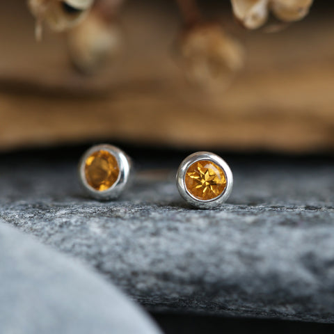 Small Citrine Solitaire Stud Earrings in Sterling Silver by Sheila Fleet Jewellery