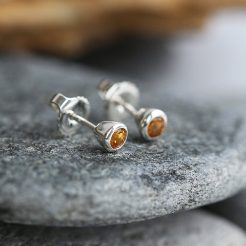 Small Citrine Solitaire Stud Earrings in Sterling Silver by Sheila Fleet Jewellery