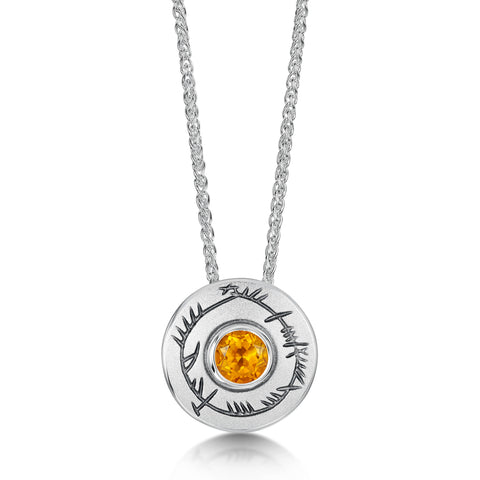 Ogham Small Citrine Pendant in Sterling Silver by Sheila Fleet Jewellery