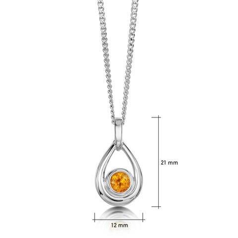 Citrine Birthstone Droplet Pendant in Sterling Silver by Sheila Fleet Jewellery